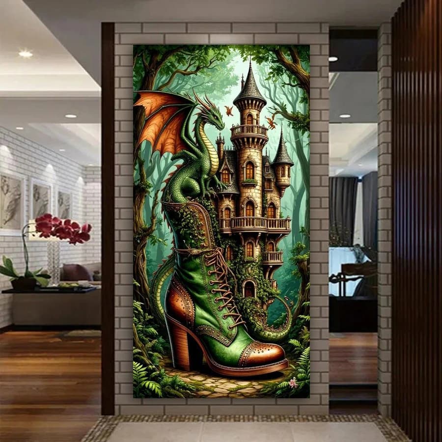Stivali da Castello con Immagine di Drago, Kit di Pittura Diamante Fai da Te di Grandi Dimensioni, Nuovi Arrivi, Animali, Ricamo a Mosaico con Diamanti Completi, Decorazione Murale