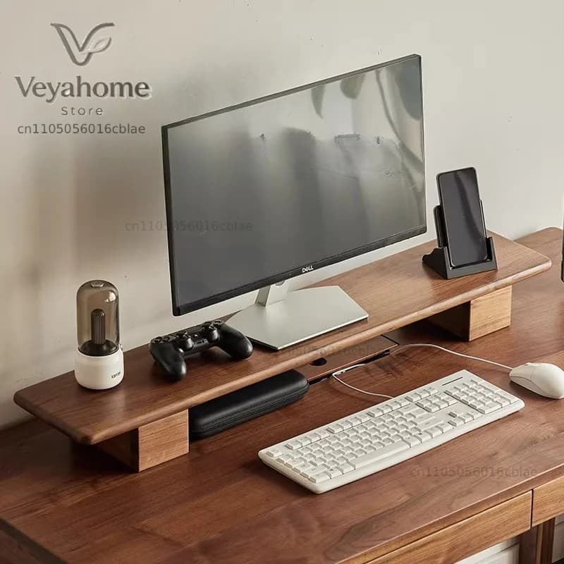 Monitor Height Increasing Bracket Solid Wood Desktop Shelf Computer Desk Riser Office Multifunctional Walnut Wood Display Stand