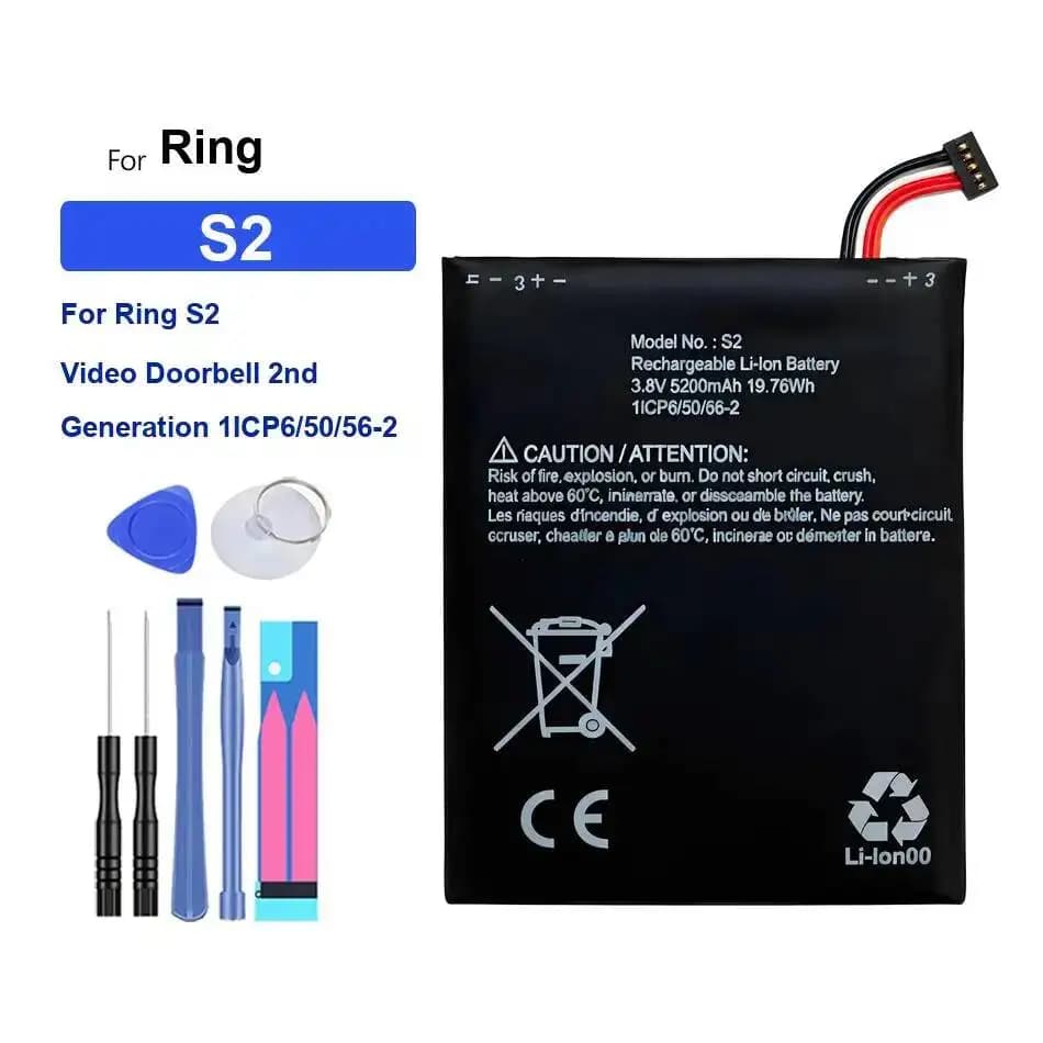 Batteria per campanello per Ring S2 Video 2a generazione 1ICP6 50 56-2 5200Mah di lunga durata