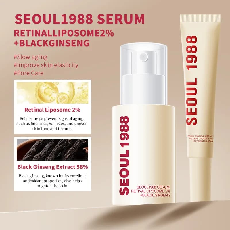 Seoul 1988 Korean serum to black ginseng retinol with niacinamide and vitamin C - Moisturizing facial vial for daily skin care