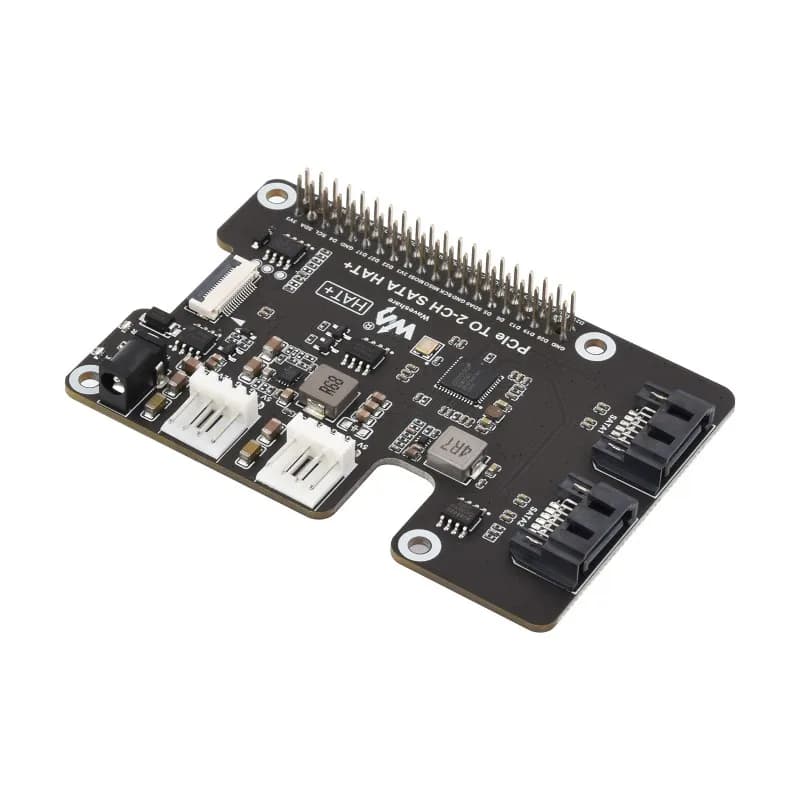 PCIe To 2-Ch SATA Adapter For Raspberry Pi 5, HAT+ Standard Dual LED EEPROM, SATA Hard Drive Protocol Driver-free