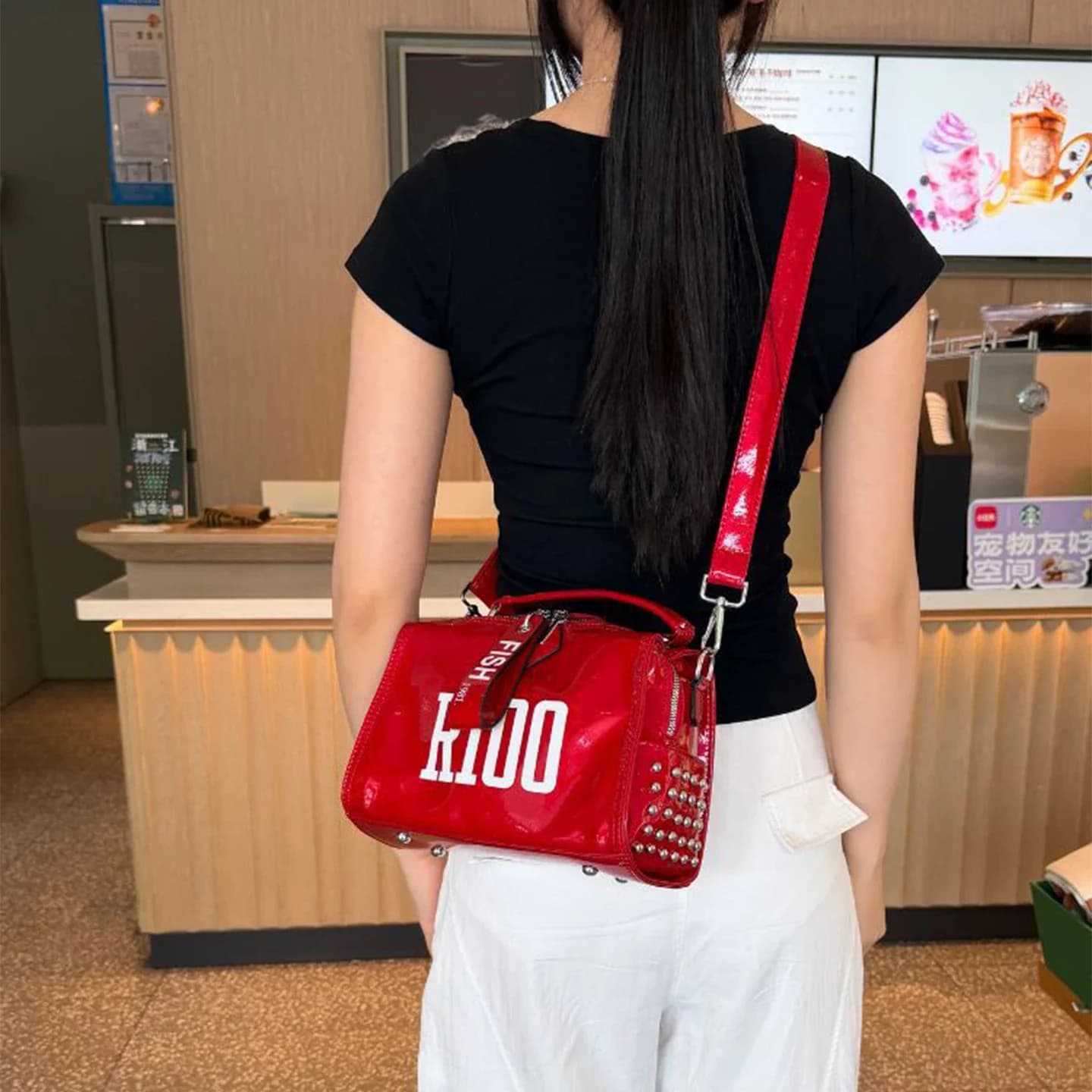 Women Letter Print Glossy PVC Jelly Pillow‑Shaped Multi‑way Handbag Water‑Resistant Crossbody Shoulder Bag Daily Casual Fashion