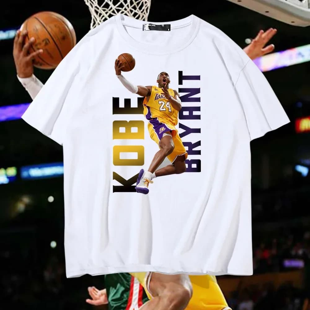 Lakers 'Black Mamba' T-shirt, Half Sleeve Kobe Dunk, Pure Cotton Kobe T-shirt in Short Sleeves, Unisex Basketball Top, Large Summer fit