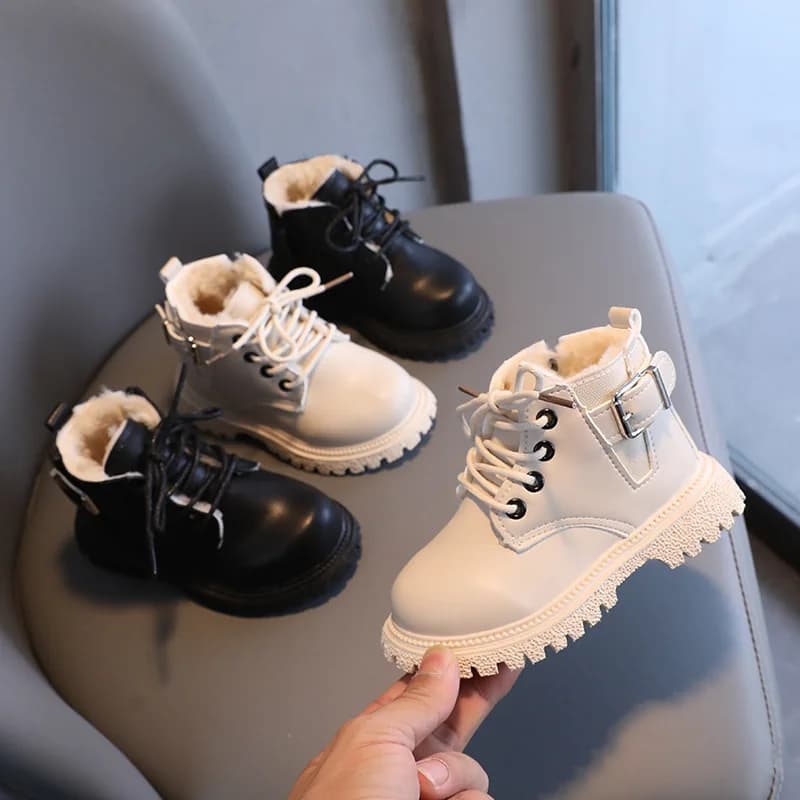 Stivali corti per bambini stivaletti per bambina alla moda stivali da neve per bambini stivali invernali in pelle impermeabili per bambini in peluche