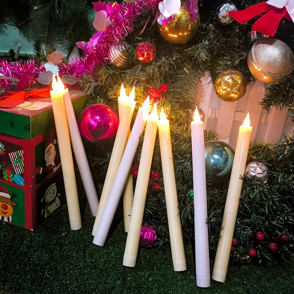 Candele da tavolo natalizie con luce a led remota, tremolanti luci a candela a LED senza fiamma, decorazione per la casa, tavolo per cena di nozze