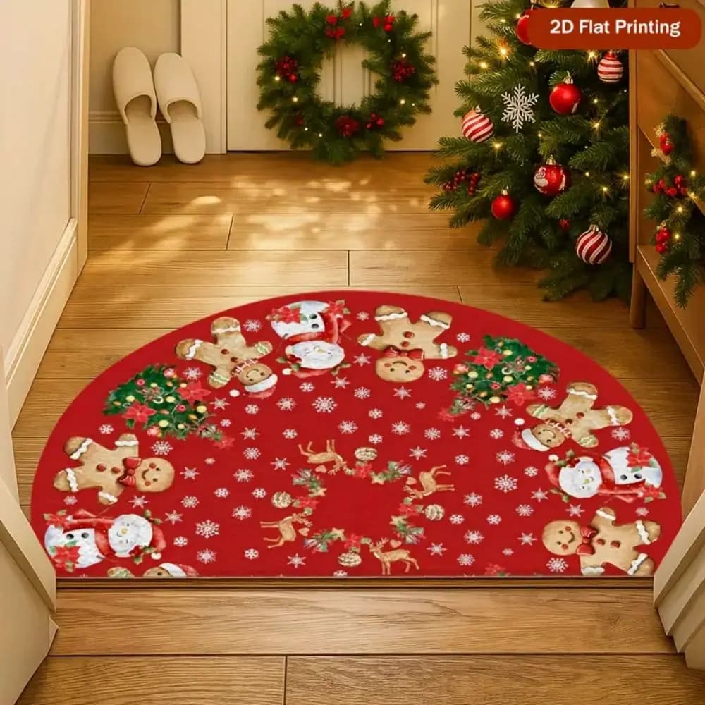 VIKAMA Tappeto natalizio Lavabile in lavatrice Gingerbread Man Babbo Natale Zerbino d'ingresso Decorazioni per la casa per le vacanze atmosferiche