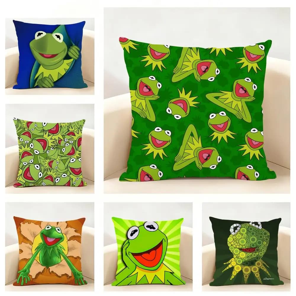 Funny K-Kermit the Frog Cushion Cover Linen Pillowcase Soft for Sofa Bed Home Room Decor
