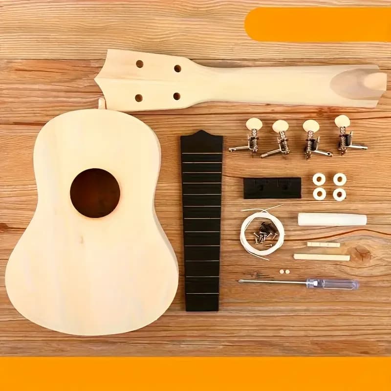 Set Fai-da-te Ukulele in Legno Stratificato, Regalo di Compleanno, Montaggio Completo con Pannelli e Pannello Posteriore, Ideale per Arredamento Camera da Letto e Esposizione in Patio