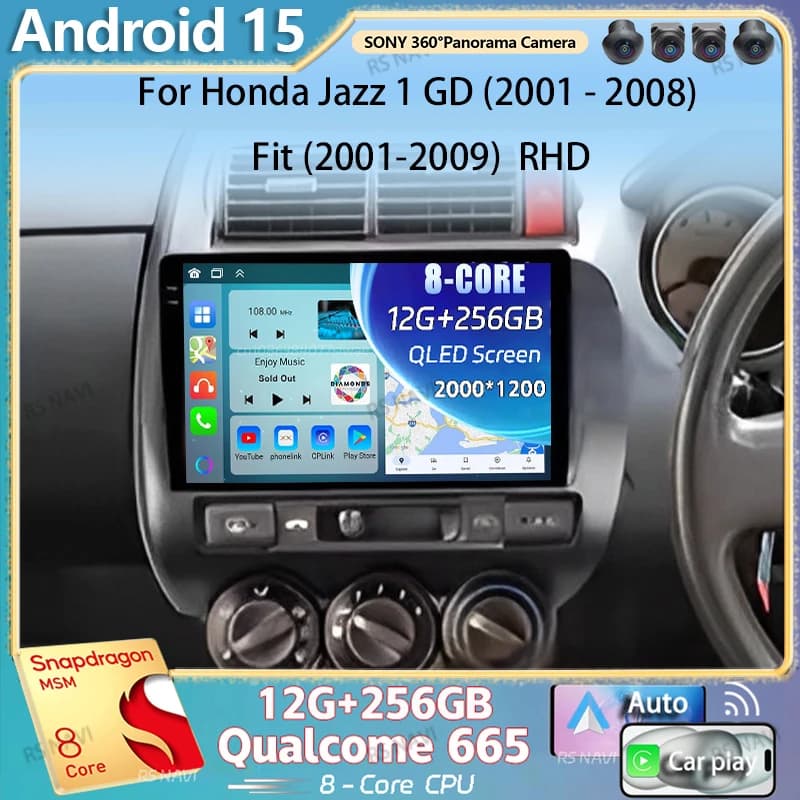 Android 15 Per Honda Jazz 1 GD 2001 - 2008 Fit 2001-2009 2K QLED Stereo Autoradio Lettore Video Multimediale GPS 4G CarPlay