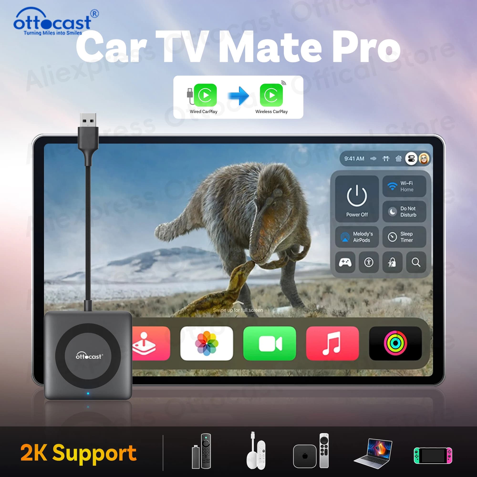 OTTOCAST Adattatore CarPlay cablato a wireless Car TV Mate Pro C3 Convertitore video multimediale per HDMI per TV Stick Console di gioco