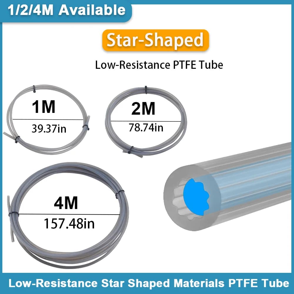 Upgraded For BambuLab AMS Creality Low-Resistance Star Shaped Materials PTFE Tube 4mm OD Teflonto Ultra-Smooth Flow 3D Printer