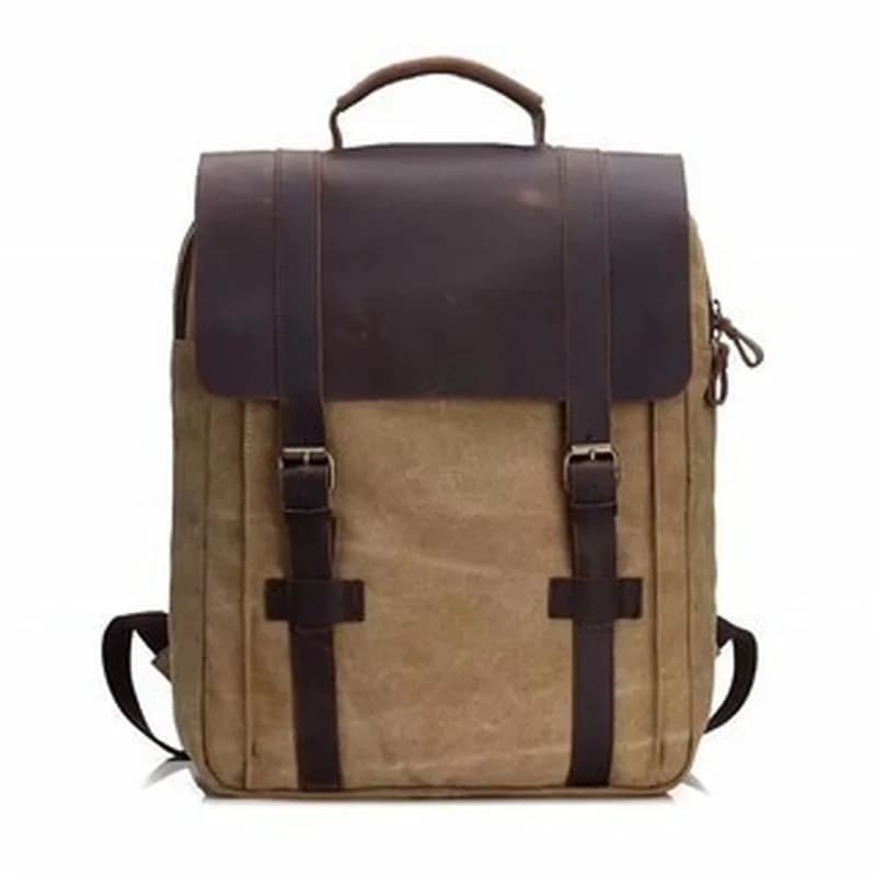 Fashion trend backpack schoolbag men's casual canvas travel retro wild horse leather double shoulder bag Retro canvas backpack