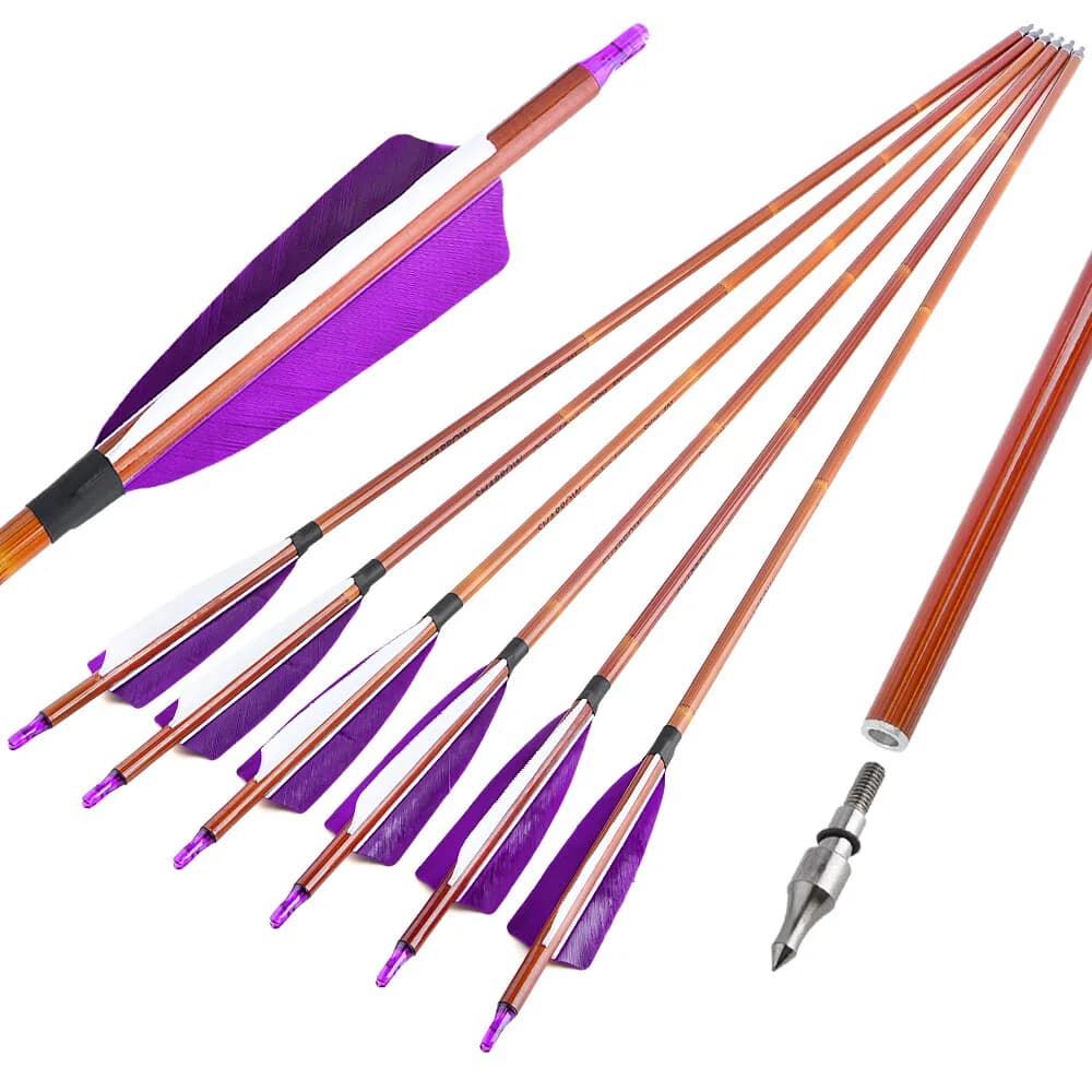 31.5 "Freccia in carbonio 4" Piume di tacchino Spine 500 ID 6.2mm 100Gr Punta Tiro con l'arco Tiro con l'arco Arco ricurvo Arco composto Freccia da caccia 6/12 pezzi