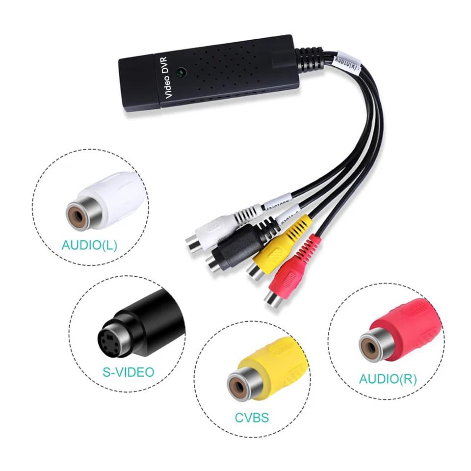 Scheda di acquisizione video USB Convertitore da VHS a digitale per Hi8 DVD VCR RCA AV S-video a USB 2.0 Dispositivo di acquisizione registrazione audio video