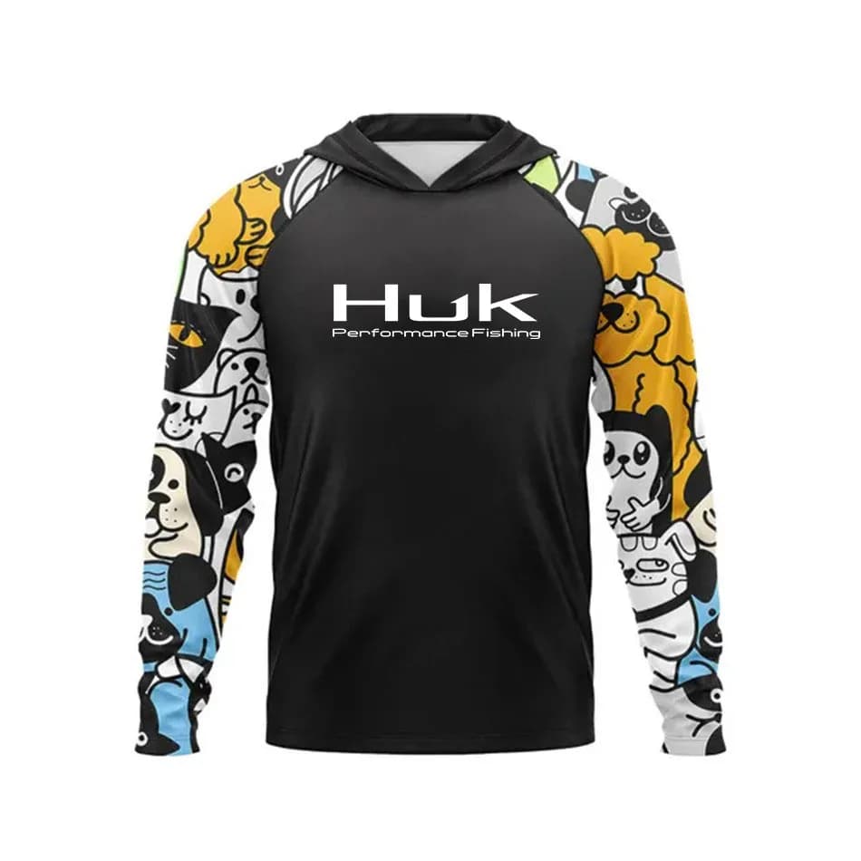 Uomo HUK Felpe con cappuccio Camicia da pesca Abbigliamento da pesca mimetico Campeggio Escursionismo Protezione solare Tuta da pesca traspirante Camisa De Pesca