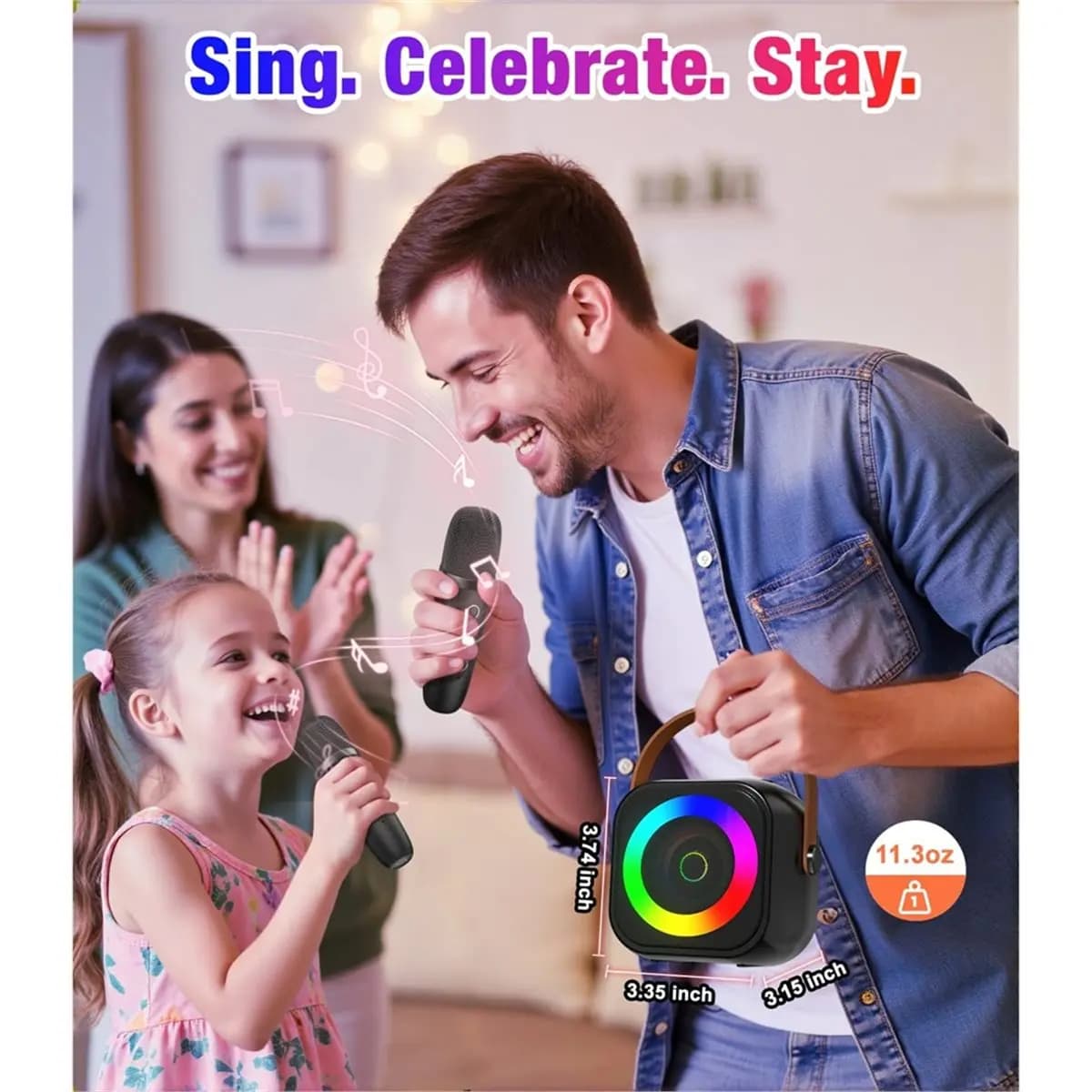(BOFF) Mini macchina per karaoke, altoparlante Bluetooth portatile con 2 microfoni wireless per bambini e adulti, karaoke e microfono