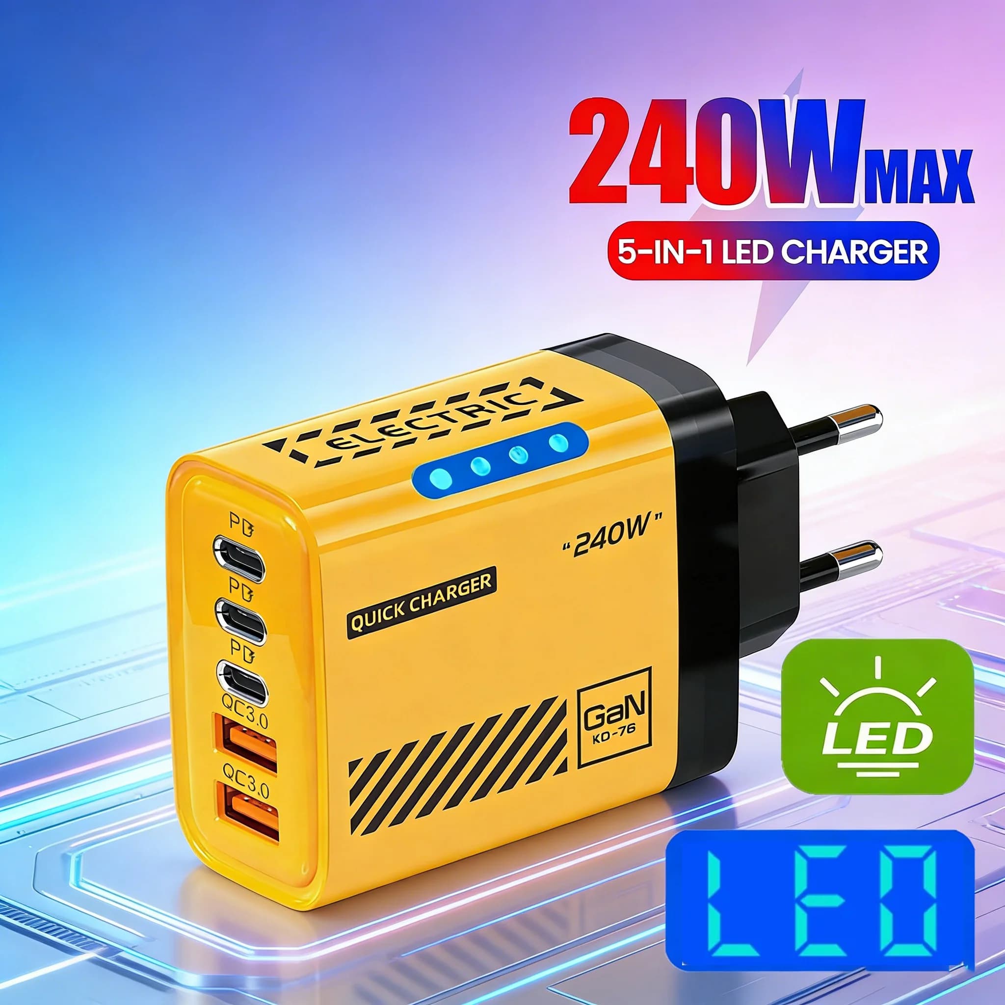 Caricatore da Tavolo GaN 240W 5 in 1 USB C PD3.0 QC3.0 Ricarica Rapida Adattatore USB per iPhone Samsung Xiaomi Tablet