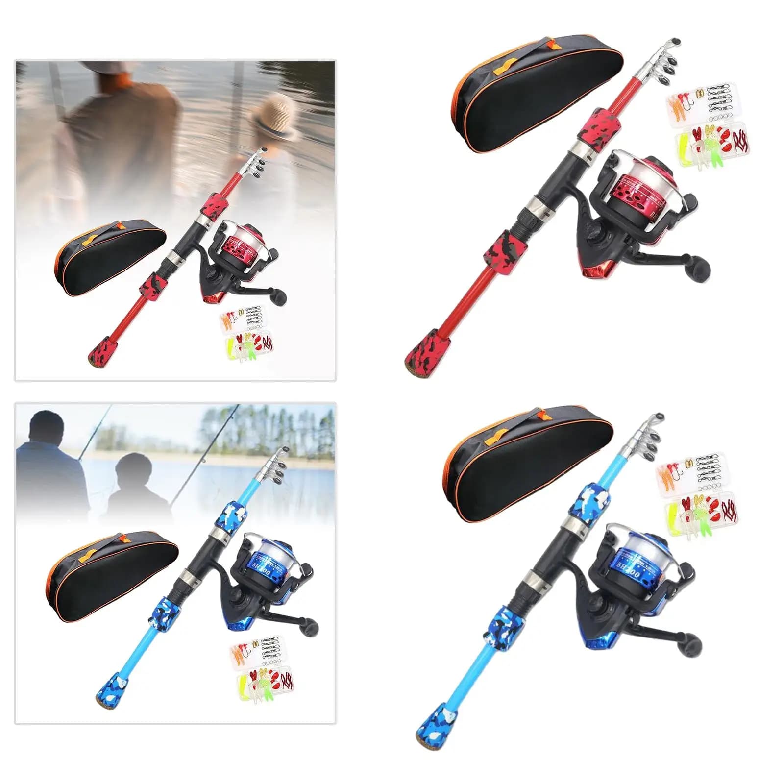 Set di canne da pesca per bambini Impugnatura in EVA Impugnatura portatile da esterno con borsa da trasporto Set completo di canne da pesca regolabile da 38,5 cm a 120 cm