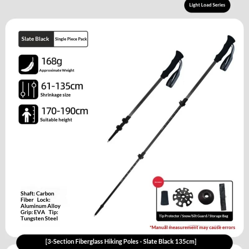 Ultralight Carbon Fiber Telescopic Trekking Sticks, 3 Adjustable Sections, Anti-urtus, Ergonomic Wrap Handle, Unisex