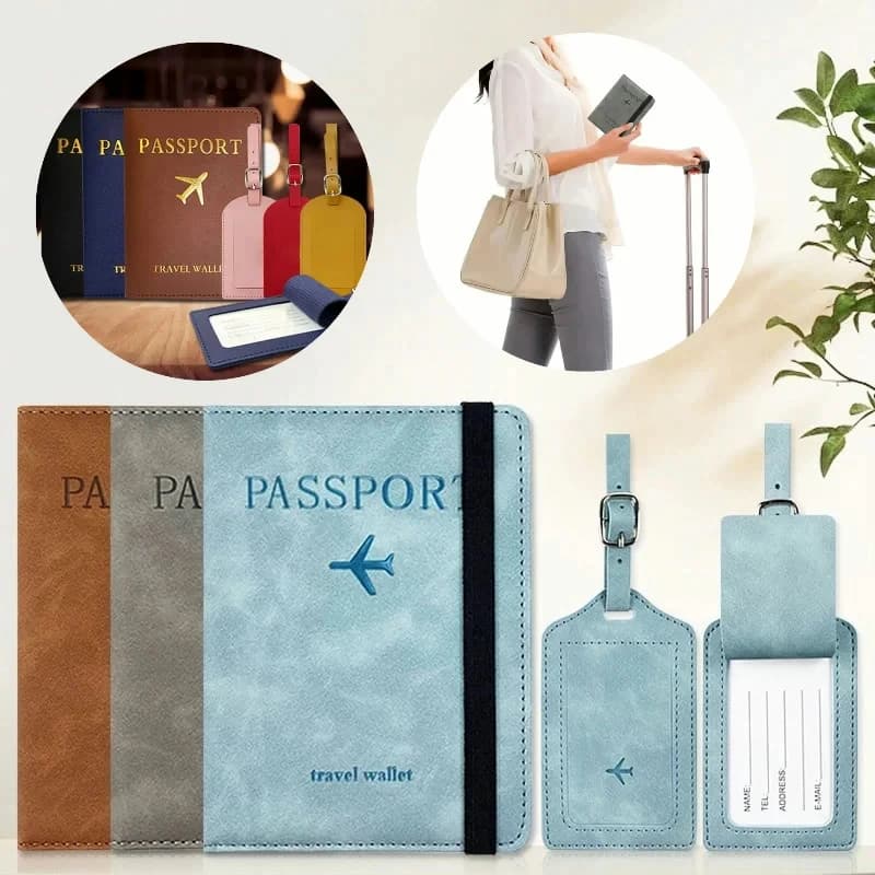 Copertine per passaporto e Set di etichette per bagagli portafoglio porta carte di credito in pelle con blocco RFID accessori da viaggio per donna uomo portafoglio in pelle PU