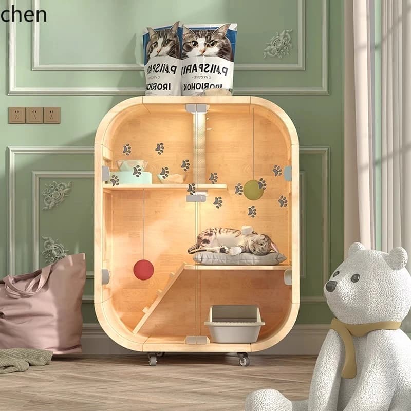 HXL villa rotonda per gatti casa in vetro massello scatola lettiera per gatti di grande spazio integrata universale per quattro stagioni