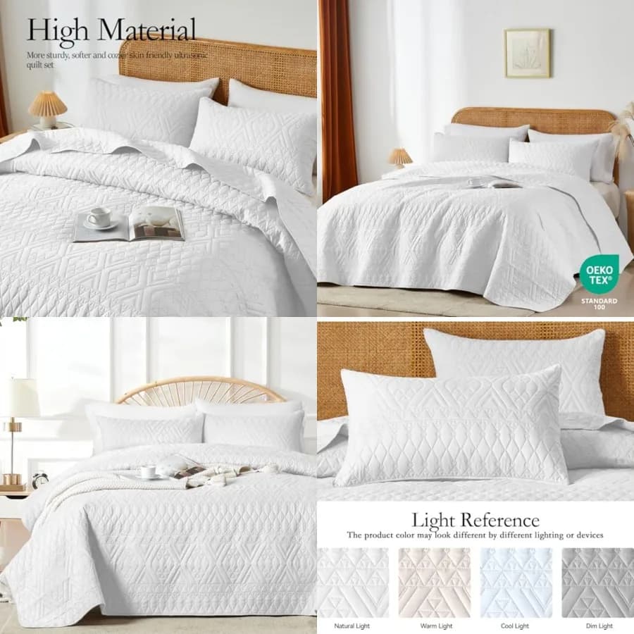 Set Copripiumino, Copriletto Leggero in Microfibra Bianca, Set Coperta con Motivo Geometrico Moderno per Tutte le Stagioni