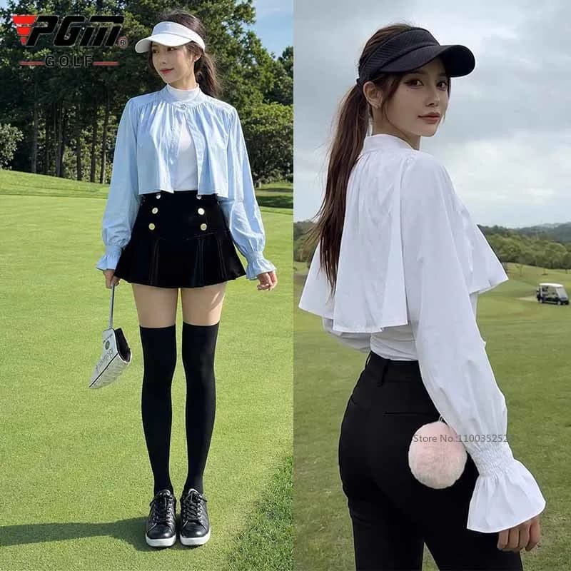 Pgm Summer Sunscreen Golf Shawl Women Long Sleeve Sunshade Cloak Anti-UV Ruffle Tennis Cape Thin Crop Top Outdoor Golf Clothing