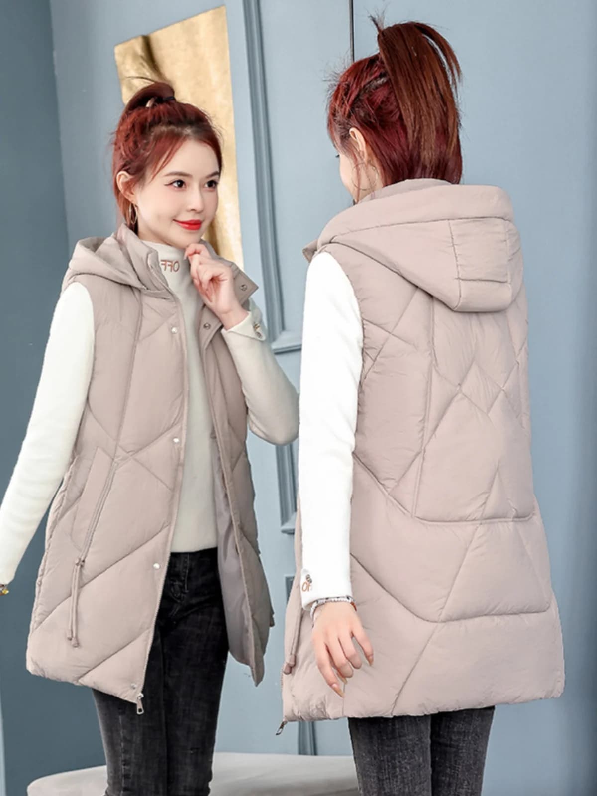 Gilet Imbottito in Cotone per Donna, Nuovo Stile Autunno Inverno, Versione Coreana, Lunghezza Media, Giacca Spessa con Tasche