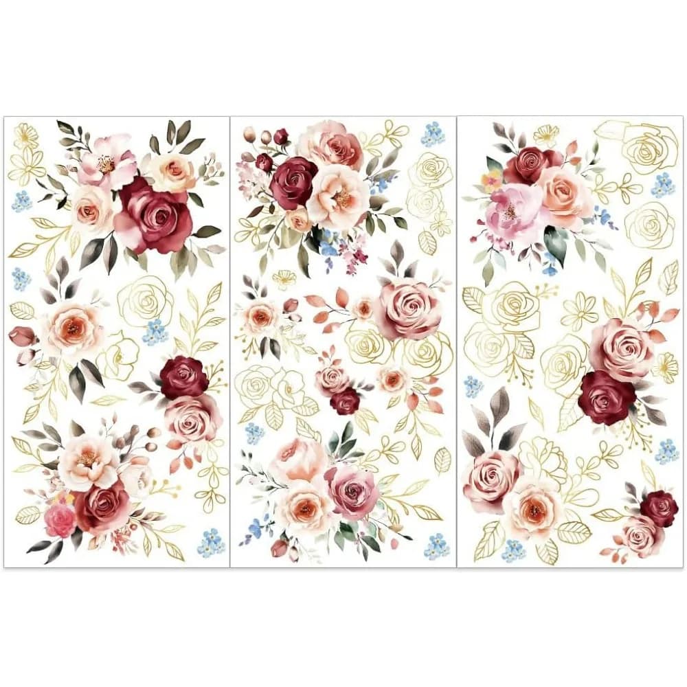 3 pezzi/set rose acquerello strofinare su trasferimenti per mobili e artigianato 6x12 pollici rose mobili decalcomanie kit per la creazione di temi floreali