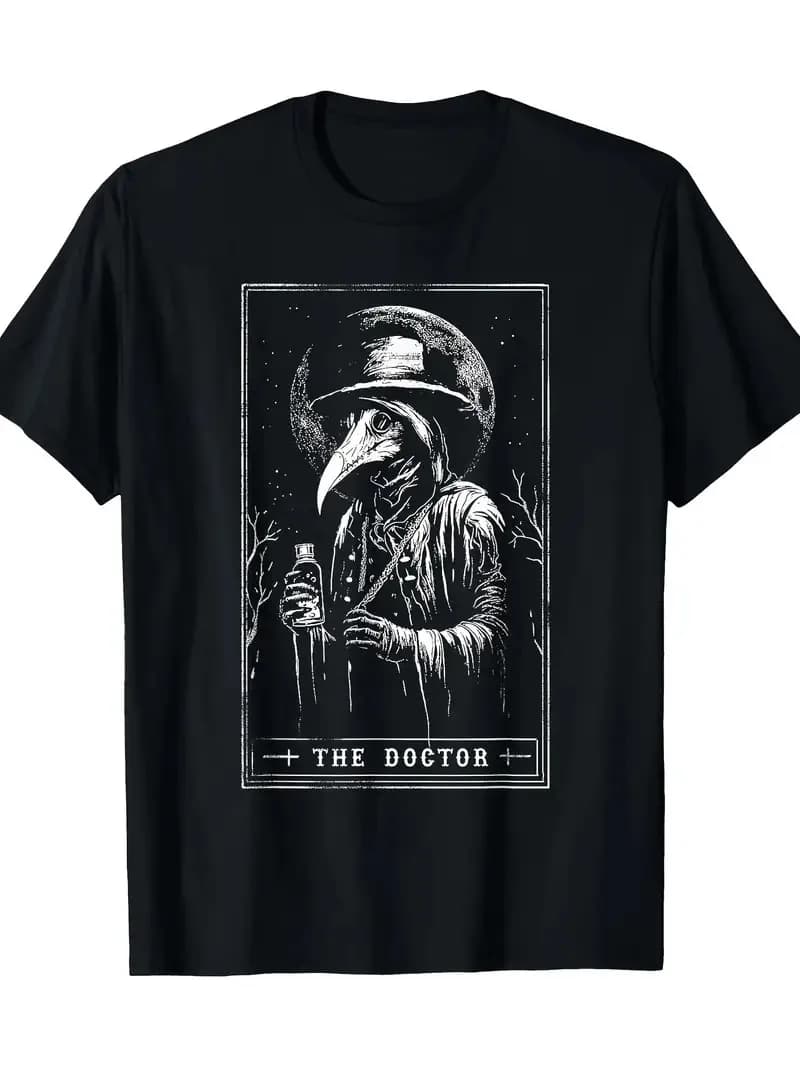 T-shirt con stampa Plague Doctor Tarot Card Gothic Horror Death Occult