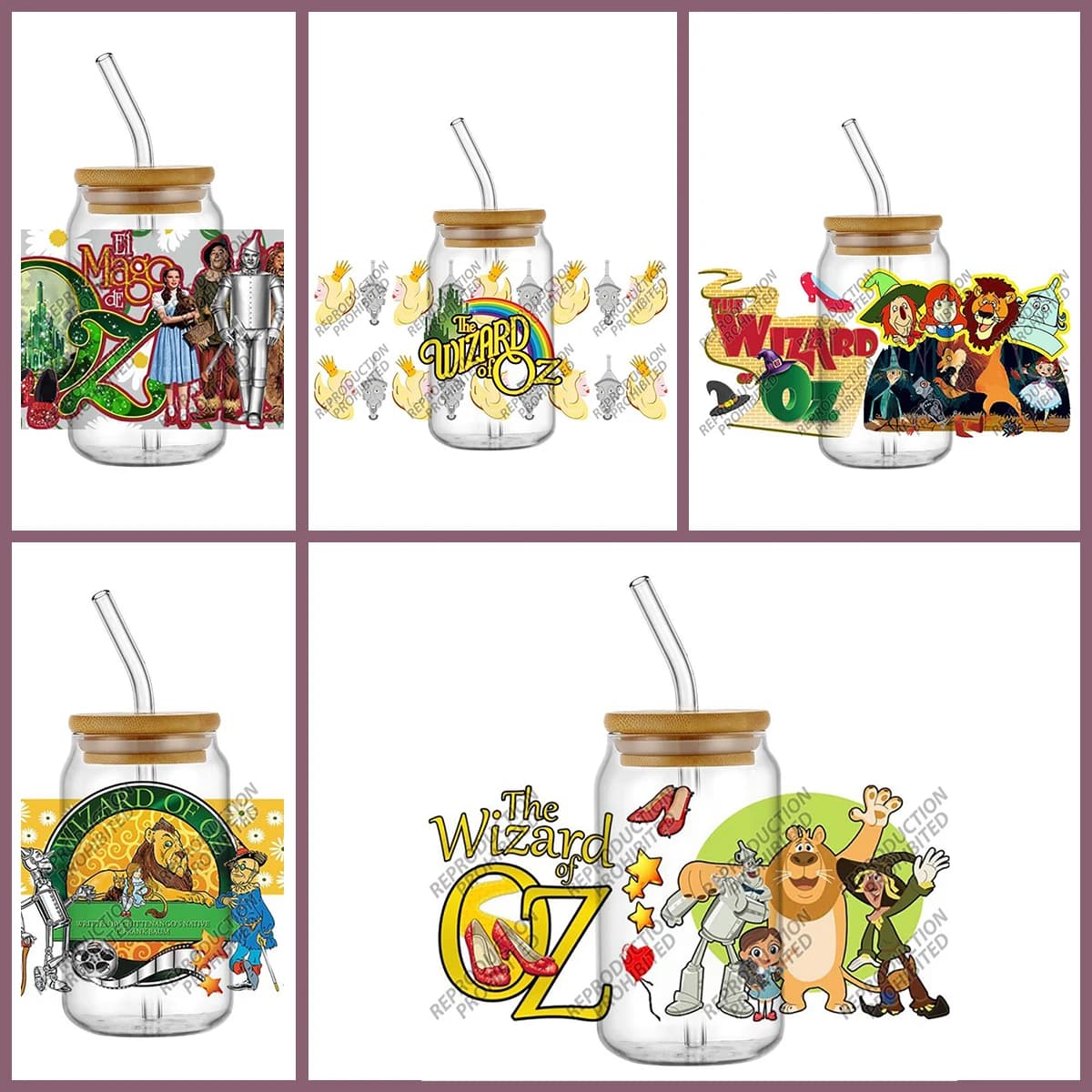 Adhesives UV DTF with Reason OZ Wizard for 16oz Libbey Glasses, Stickers in Vinyl with Carini Soul Cards, Decalcomanie Durevoli