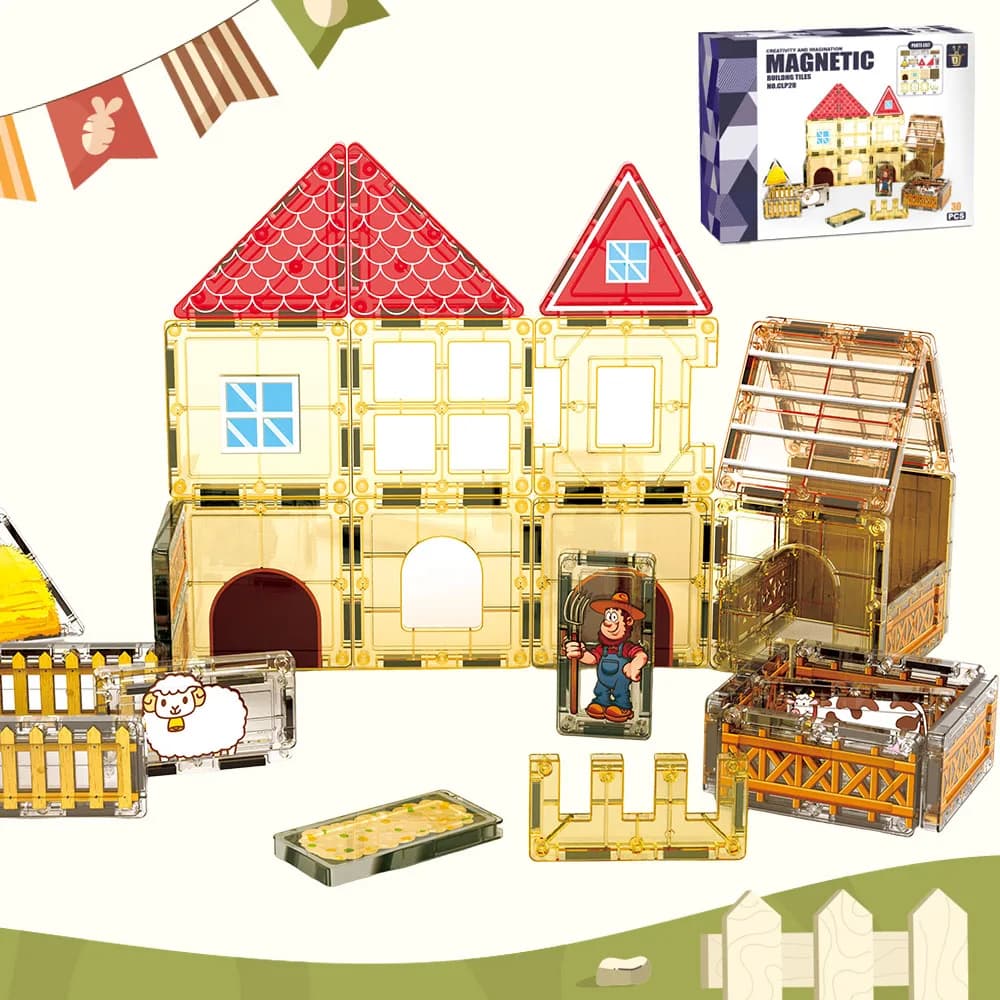 Blocchi magnetici da costruzione per la fattoria, mattoncini magnetici fai-da-te, giocattoli sensoriali educativi Montessori STEM per bambini e bambine