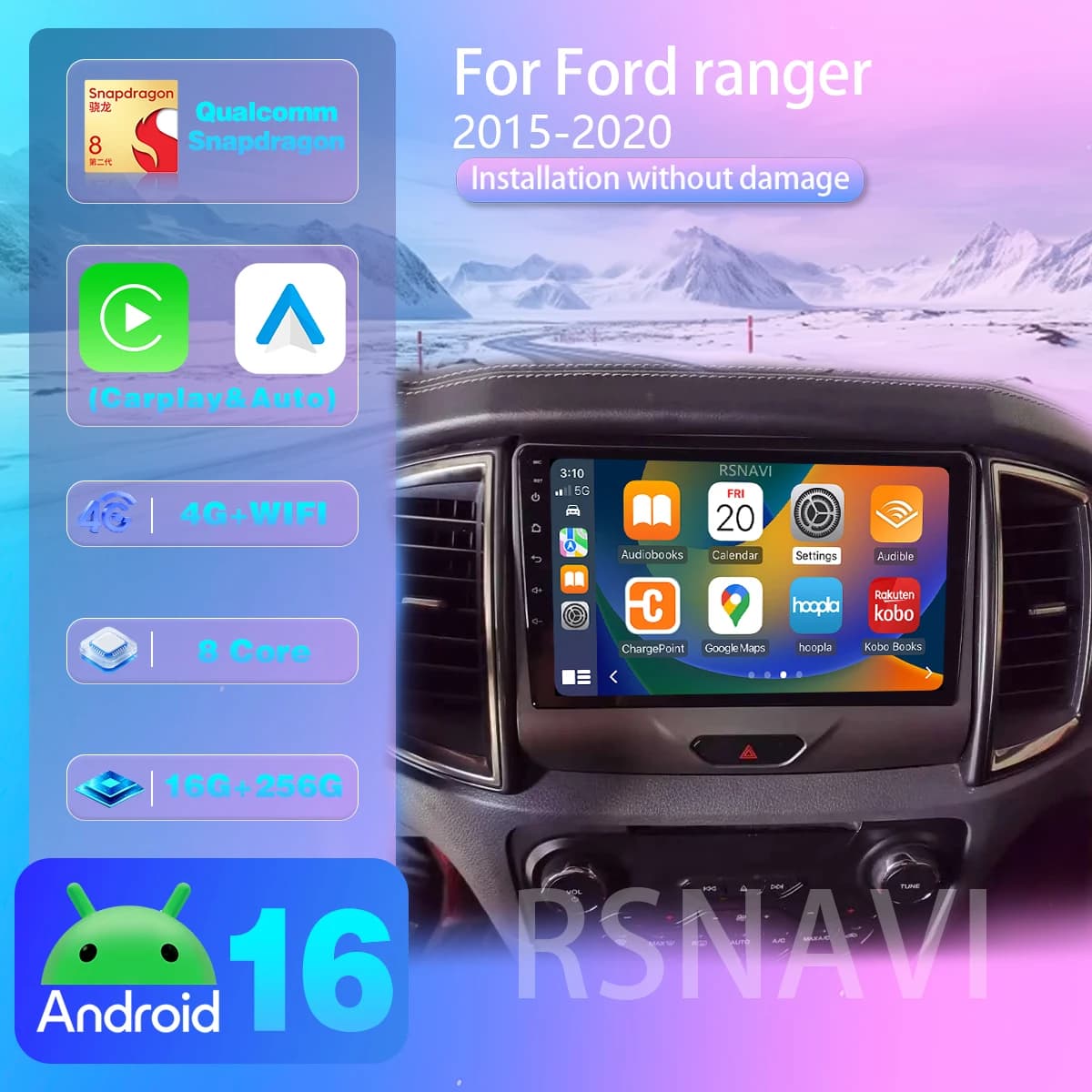 Android 16 For Ford Everest Ranger 2015 - 2018 Carplay Auto Snapdragon Wireless Navigation 2K Screen Car Radio Multimedia Player