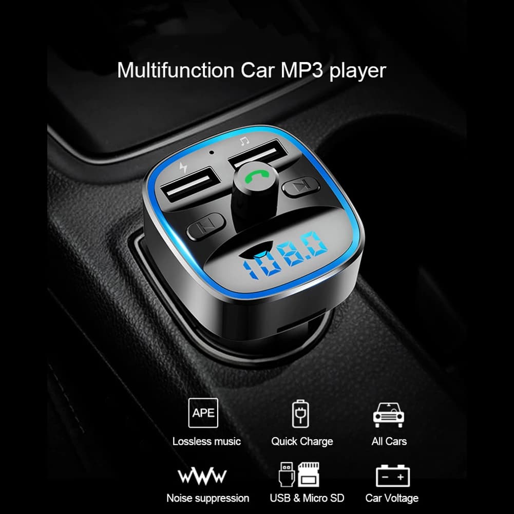 Bluetooth Wireless FM Transmitter for Auto with MP3 Player, Dual USB Charger, LED Display, Radio Adapter, Audio Receiver BT Vivavoce