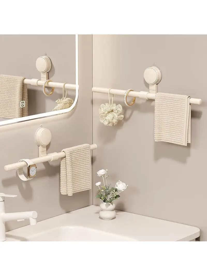 JUMILY Portasciugamani da Bagno a Ventosa, Barra Portasciugamani, Mensola Portaoggetti, Asta Appendi Asciugamani per Bagno, Nessuna Foratura Richiesta
