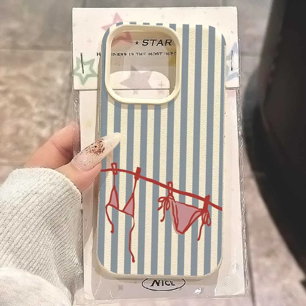 Cover per iPhone a righe blu e bianche con bikini, in silicone opaco morbido antiurto per iPhone 17 16 15 14 13 12 11 Pro Max 16 15 Plus XR