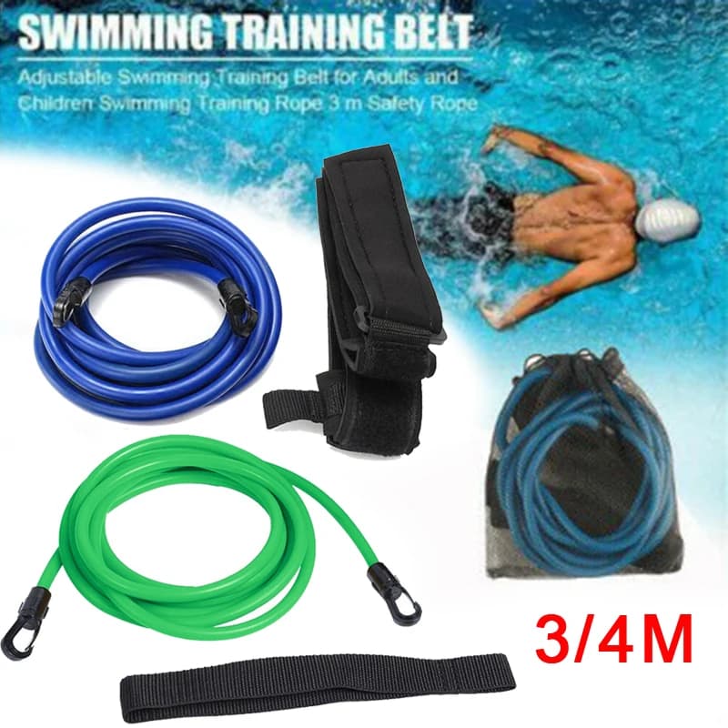 3/4M Swim Training Belts Latex Tubes Safety Rope Swim Training Resistance Elastic Belt Adjustable Swimming Pool Exerciser