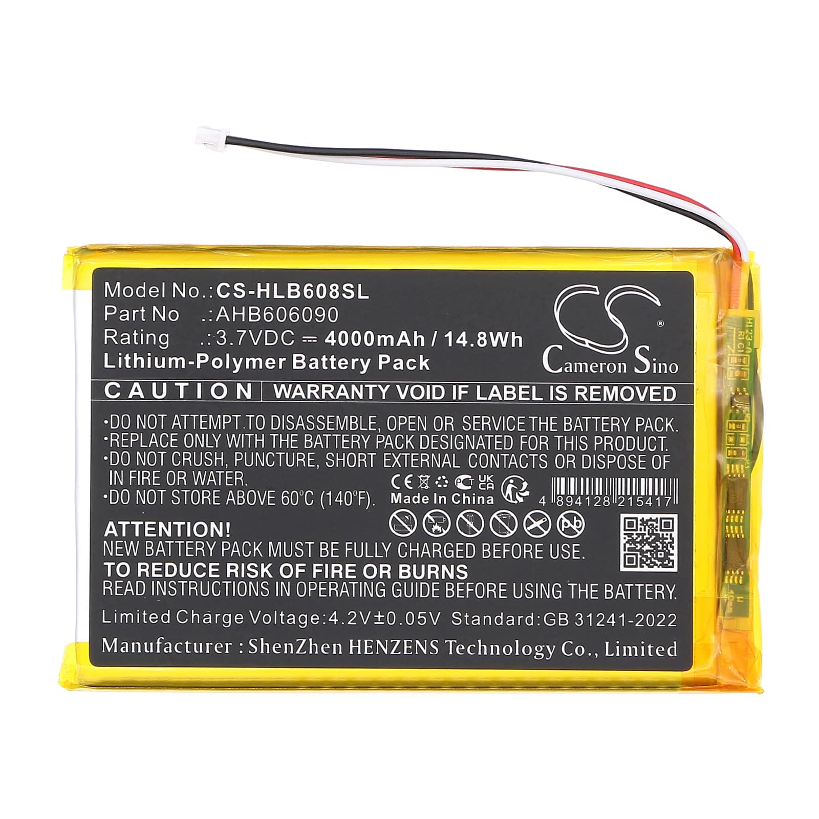 Batteria per Baby Monitor Video HB6081, HB6256 2.4GHz Wireless Digitale PN: AHB606090 4000mAh / 14.8Wh