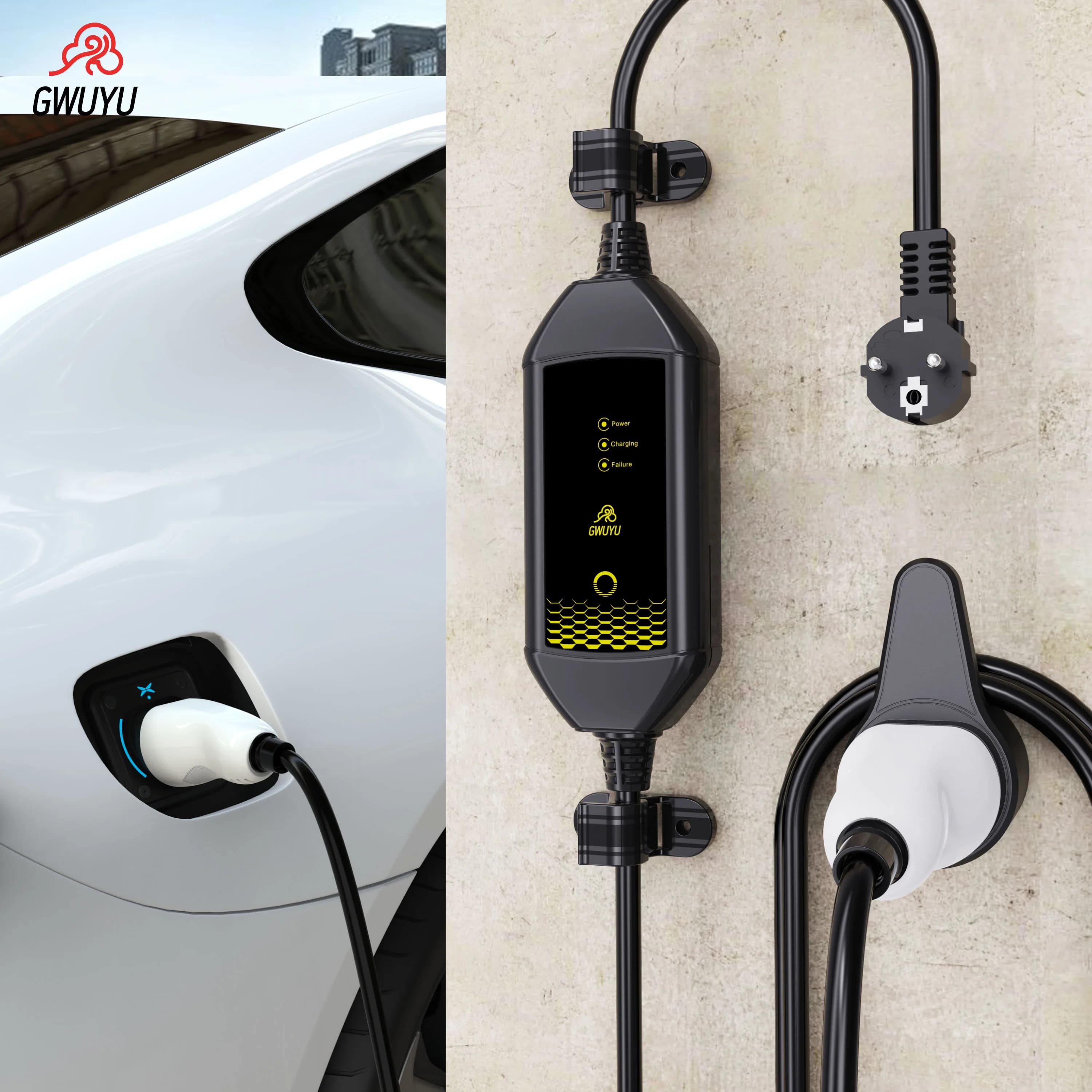 Portable EV Charger 3.5KW 16A Type 2 IEC62196‑2 EVSE Schuko EU Plug LCD Display Adjustable Current Home Emergency Electric Car C