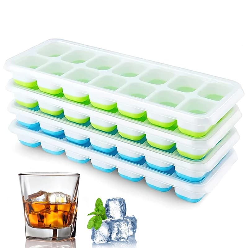 Silicone Ice Cube Tray with Lid 14 Square Easy Release Mold for Summer Kitchen Bar DIY Iced Cocktails And Freeze Tools