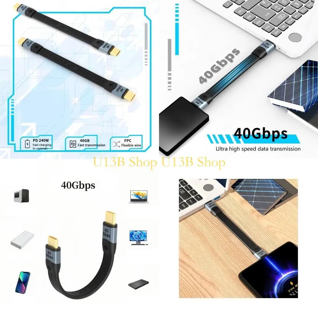 U13B USB4.0 USB C to USB C Quick Charging Cable 40G 100W FPC Soft 8K Video Efficient