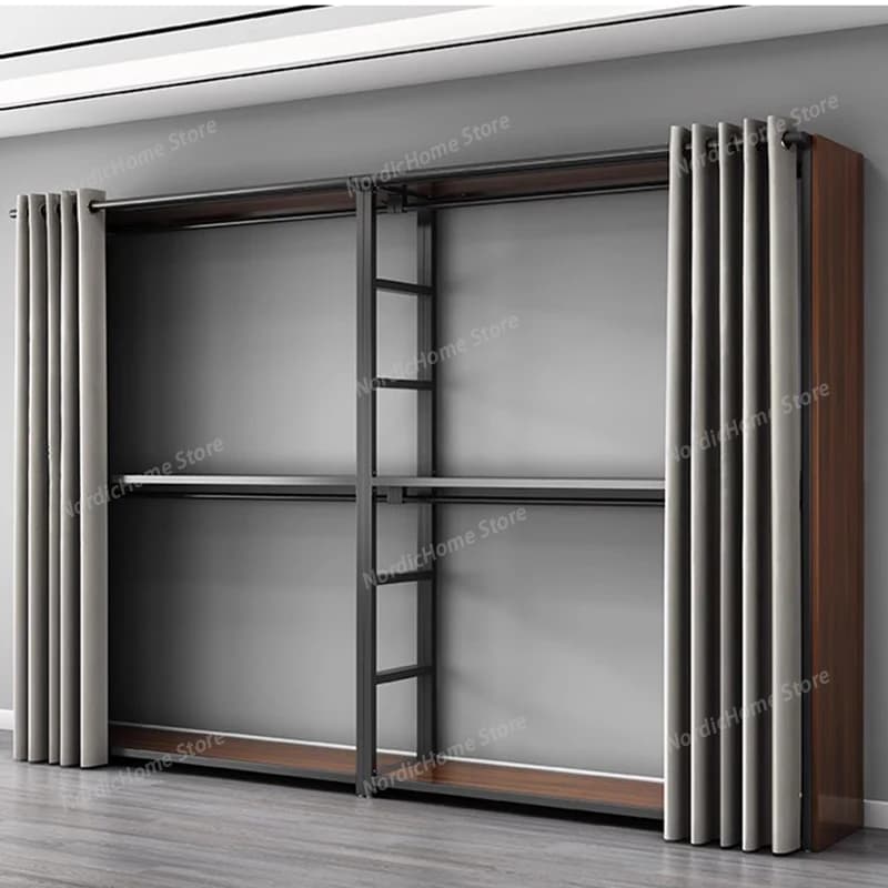 Mobiletto porta abiti di lusso salvaspazio in metallo, stile giapponese, per camera da letto, con ripiani estetici, mobile contenitore per la casa