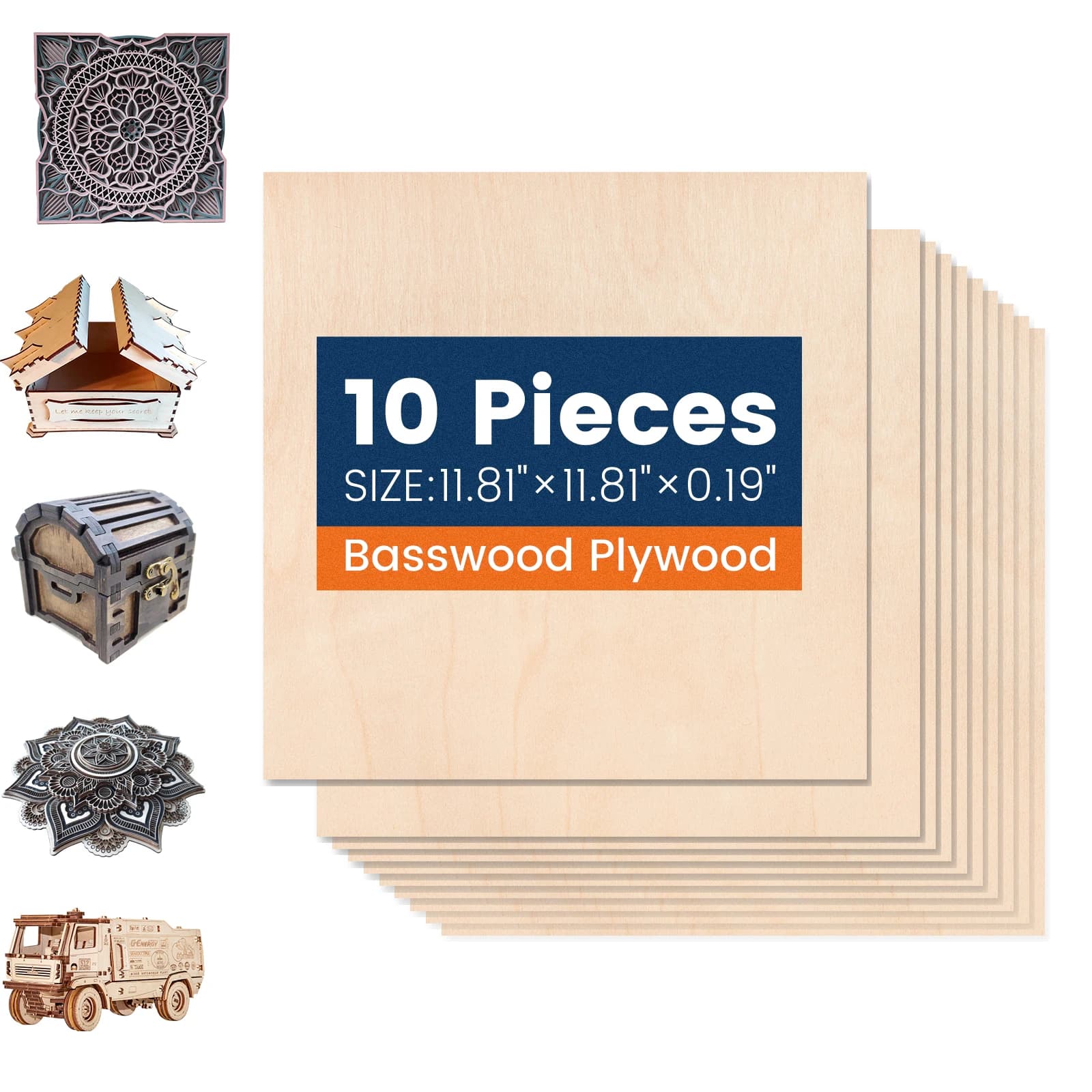 10 Sheets 300×300mm Plywood Blank Wood Sheets For Laser Engraving Cutting DIY Craft Test Blanks