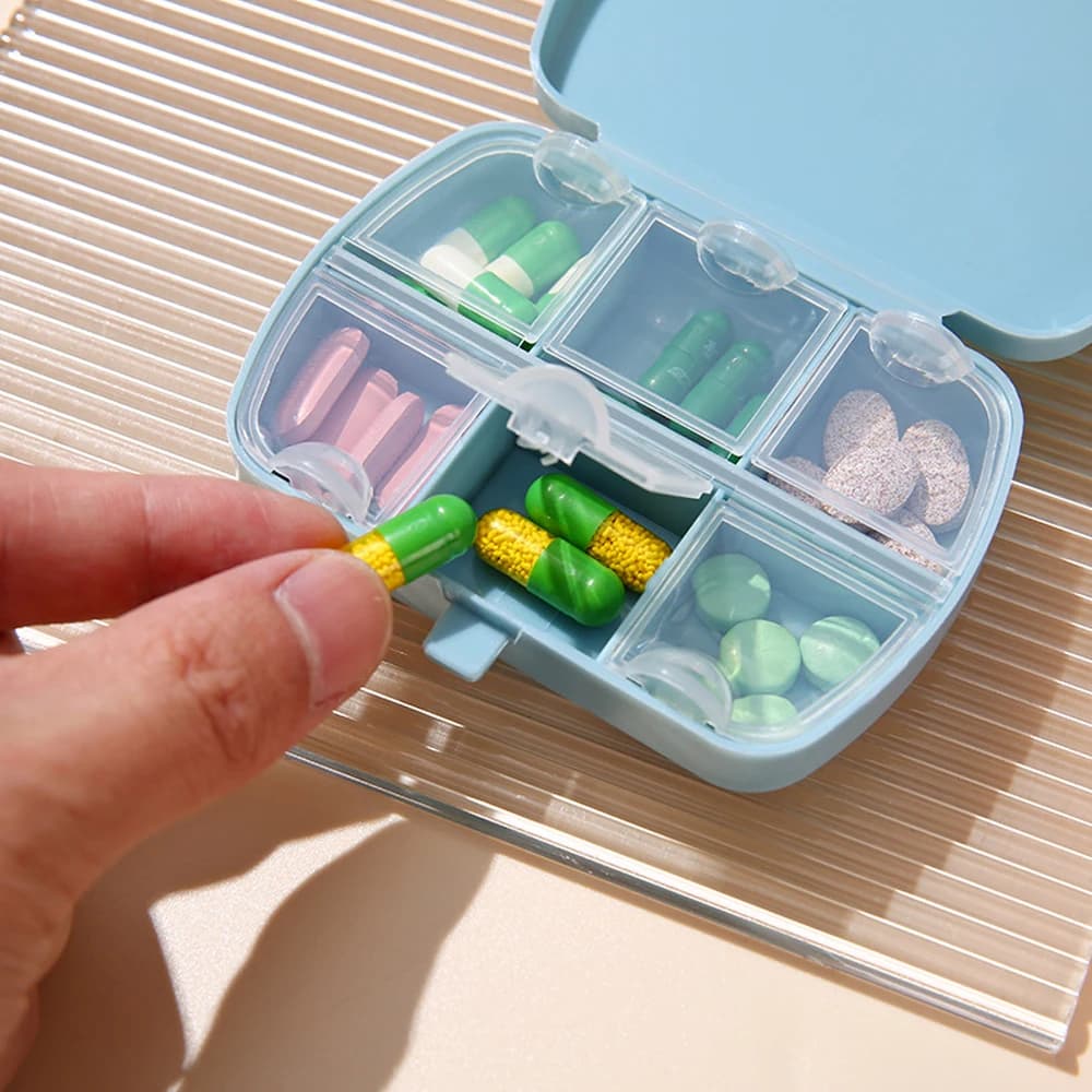Organizzatore di pillole da viaggio, 6 scomparti, custodia giornaliera per pillole, contenitore compatto per medicine e vitamine, piccola scatola portatile per pillole da borsa