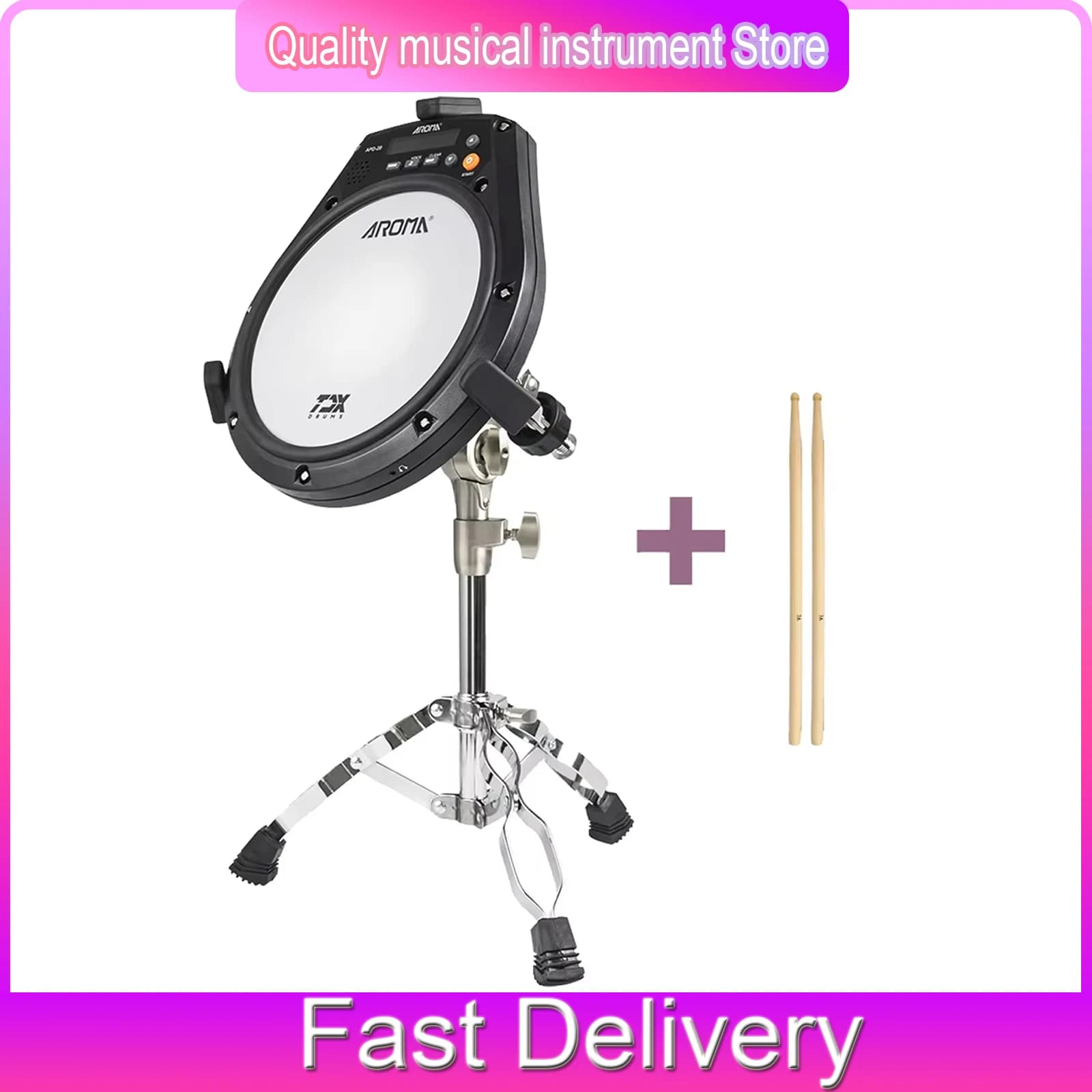 AROMA APD-20 Electronic Mute Drum Beating Board 8 Inch Percussion Instrument Mute Drum Pad Vocal Electronic Metronome Trainings