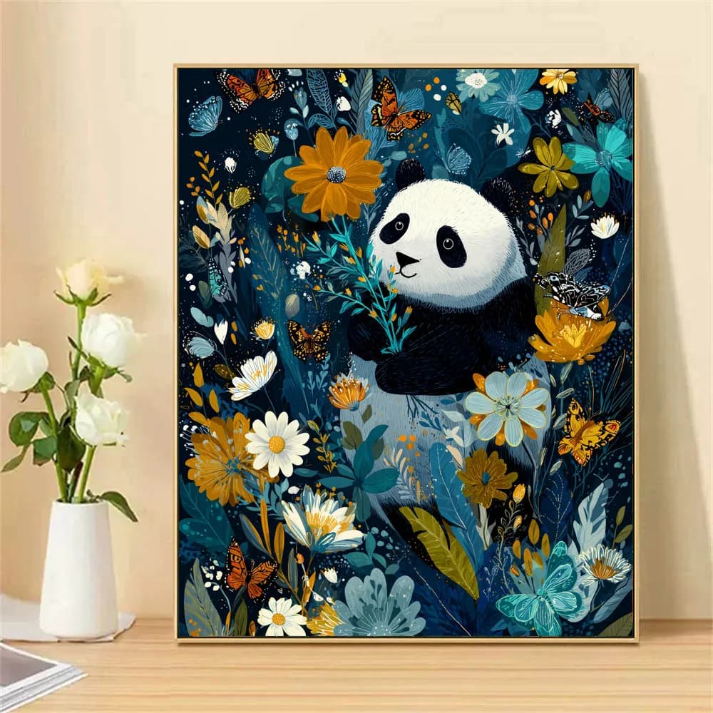 Painting by Numbers For Adult Kit Panda in the flowers DIY Dropshipping Canvas Oil Paint by Number Home Decor