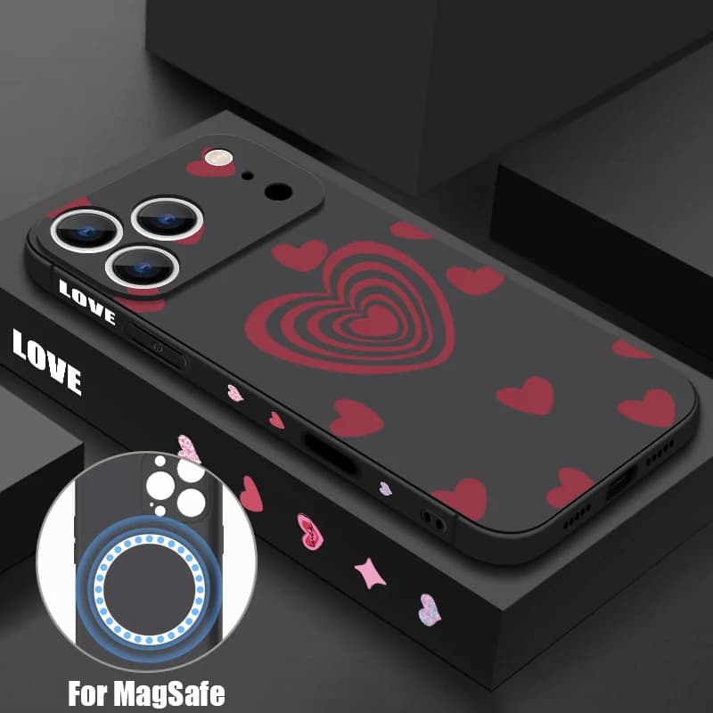 Love Hearts Pattern Case For iPhone 17 Pro Max iPhone 16 15 14 13 Pro Max Magnetic For Magsafe Soft Silicone Phone Back Cover