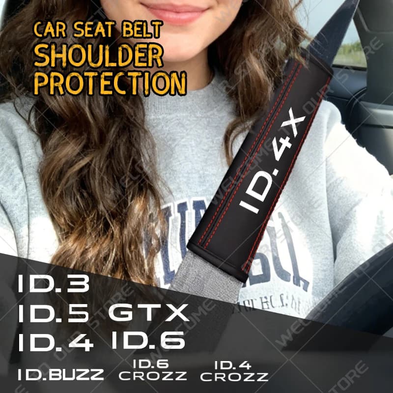 2Pcs For VW ID.3 ID.4 X ID.5 ID.6 CROZZ ID.BUZZ GTX Emblem Logo Leather Car Safety Belt Shoulder Cover Pads Interior Decoration