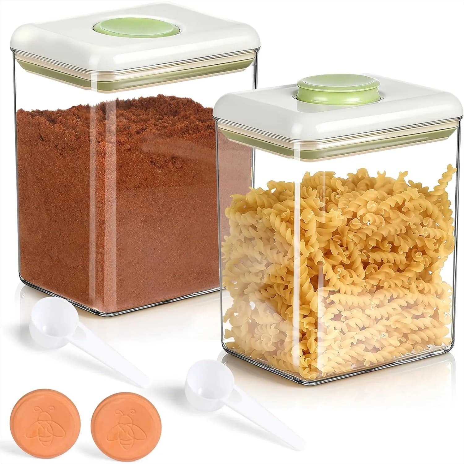 2 Pack Airtight Brown Sugar Keeper Container 1.9Qt with Spoon for Storing Grains Snacks and Dried Fruits