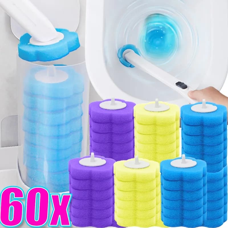 6/60 pezzi spazzola per WC in spugna usa e getta bagno WC sostituzione testa di dissoluzione a forma di fiore accessori per la pulizia della casa